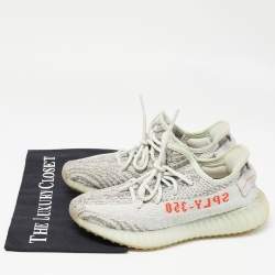 Pre Owned Yeezy x Adidas Grey/Blue Knit Fabric Boost 350 V2 Blue Tint Sneakers Size 37 1/3