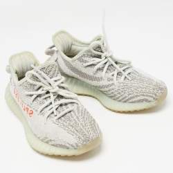 Pre Owned Yeezy x Adidas Grey/Blue Knit Fabric Boost 350 V2 Blue Tint Sneakers Size 37 1/3