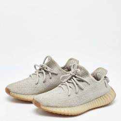 Yeezy x Adidas Light Grey Knit Fabric Boost 350 V2 Low Top Sneakers Size 38.5