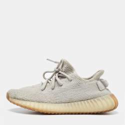 Yeezy x Adidas Light Grey Knit Fabric Boost 350 V2 Low Top Sneakers Size 38.5