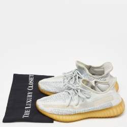 Pre Owned Yeezy x Adidas Blue/White Knit Fabric Boost 350 V2 Cloud White Reflective Sneakers Size 39 1/3
