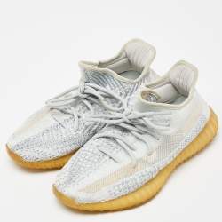 Pre Owned Yeezy x Adidas Blue/White Knit Fabric Boost 350 V2 Cloud White Reflective Sneakers Size 39 1/3