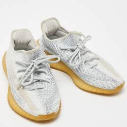 Pre Owned Yeezy x Adidas Blue/White Knit Fabric Boost 350 V2 Cloud White Reflective Sneakers Size 39 1/3