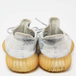 Pre Owned Yeezy x Adidas Blue/White Knit Fabric Boost 350 V2 Cloud White Reflective Sneakers Size 39 1/3
