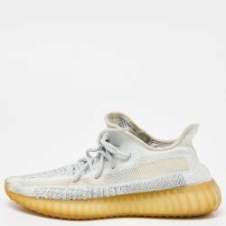 Pre Owned Yeezy x Adidas Blue/White Knit Fabric Boost 350 V2 Cloud White Reflective Sneakers Size 39 1/3