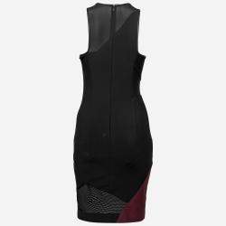 Pre Owned Yigal Azrouel Burgundy Stretch Knit Mesh Patch Detail Dress S