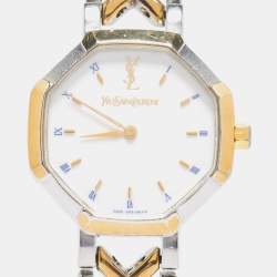 Pre Owned Yves Saint Laurent White Two Tone Stainless Steel Women's Wristwatch 23 mm