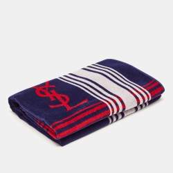 Yves Saint Laurent Vintage Red/Navy Blue Logo Patterned Terry Towel 