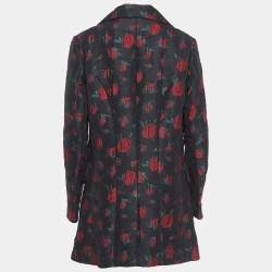 Pre Owned Saint Laurent Black Rose Motif Cotton Jacquard Coat S