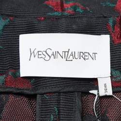 Pre Owned Saint Laurent Black Rose Motif Cotton Jacquard Coat S