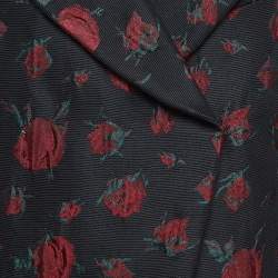 Pre Owned Saint Laurent Black Rose Motif Cotton Jacquard Coat S