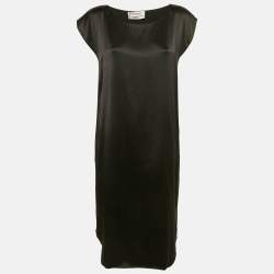 Pre Owned Yves Saint Laurent Black Silk Satin Midi Dress L
