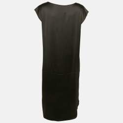 Pre Owned Yves Saint Laurent Black Silk Satin Midi Dress L