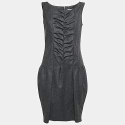 Yves Saint Laurent Dark Grey Wool Smock Detail Sleeveless Mini Dress M