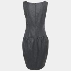 Yves Saint Laurent Dark Grey Wool Smock Detail Sleeveless Mini Dress M