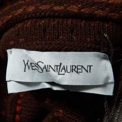 Pre Owned Yves Saint Laurent Brown Striped Wool & Cashmere Knit Midi Dress S