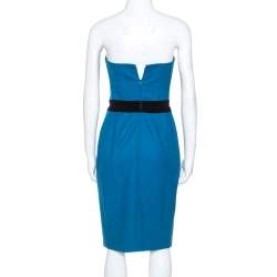 Pre Owned Yves Saint Laurent Teal Wool Strapless Dress S