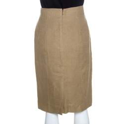 Pre Owned Yves Saint Laurent Beige Linen Pencil Skirt M