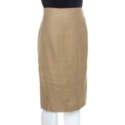 Pre Owned Yves Saint Laurent Beige Linen Pencil Skirt M