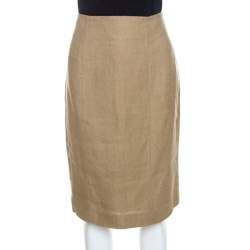 Pre Owned Yves Saint Laurent Beige Linen Pencil Skirt M