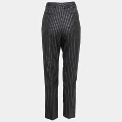 Pre Owned Yves Saint Laurent Black Wool Pinstriped High Waisted Pants M
