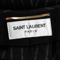 Pre Owned Yves Saint Laurent Black Wool Pinstriped High Waisted Pants M
