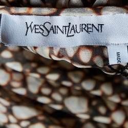 Pre Owned Yves Saint Laurent Brown Printed Silk Draped Midi Dress L