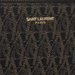 Pre Owned Saint Laurent Brown Coated Canvas Monogram Zip Pouch