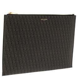 Pre Owned Saint Laurent Brown Coated Canvas Monogram Zip Pouch