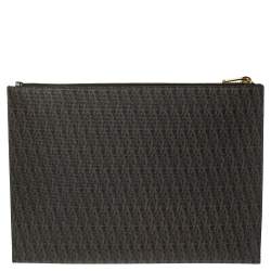 Pre Owned Saint Laurent Brown Coated Canvas Monogram Zip Pouch