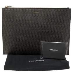 Pre Owned Saint Laurent Brown Coated Canvas Monogram Zip Pouch