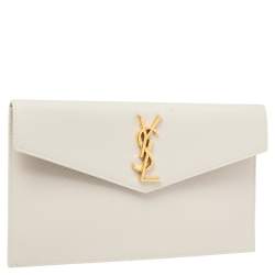 Pre Owned Saint Laurent Grey Grained Leather Uptown Pouch