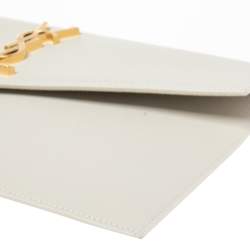 Pre Owned Saint Laurent Grey Grained Leather Uptown Pouch