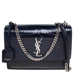 Yves Saint Laurent, Bags, Ysl Blue Mini Croc Embossed Sunset Chain Bag