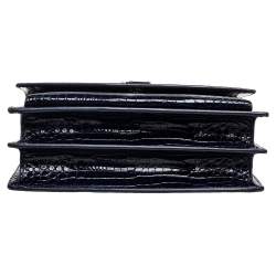 Pre Owned Yves Saint Laurent Paris Dark Blue Croc Embossed Leather Sunset Shoulder Bag