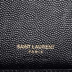 مملوكة مسبقًا Saint Laurent Black Matelassé Leather Monogram Compact Wallet