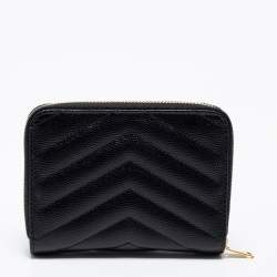 مملوكة مسبقًا Saint Laurent Black Matelassé Leather Monogram Compact Wallet