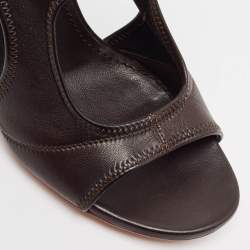 Pre Owned Yves Saint Laurent Brown Leather Wedge Sandals Size 39