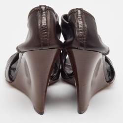 Pre Owned Yves Saint Laurent Brown Leather Wedge Sandals Size 39