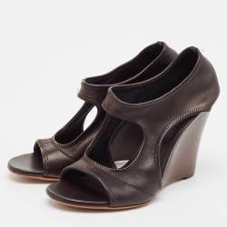 Pre Owned Yves Saint Laurent Brown Leather Wedge Sandals Size 39