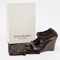 Pre Owned Yves Saint Laurent Brown Leather Wedge Sandals Size 39