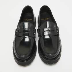 Yves Saint Laurent Black Leather Slip On Loafers Size 37