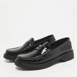 Yves Saint Laurent Black Leather Slip On Loafers Size 37