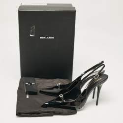 Pre Owned Saint Laurent Black Patent Leather Luna 105 Slingback Pumps Size 38.5