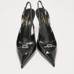 Pre Owned Saint Laurent Black Patent Leather Luna 105 Slingback Pumps Size 38.5