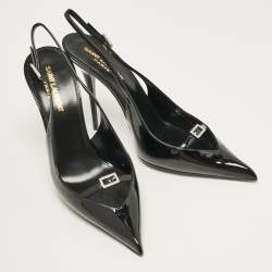Pre Owned Saint Laurent Black Patent Leather Luna 105 Slingback Pumps Size 38.5
