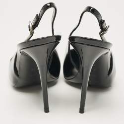 Pre Owned Saint Laurent Black Patent Leather Luna 105 Slingback Pumps Size 38.5