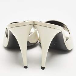Saint Laurent White Leather Belfagor Open Toe Slide Sandals Size 39