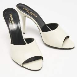 Saint Laurent White Leather Belfagor Open Toe Slide Sandals Size 39