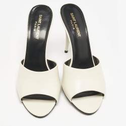 Saint Laurent White Leather Belfagor Open Toe Slide Sandals Size 39